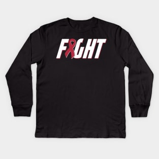 Fight Multiple Myeloma Cancer   Burgundy Awareness Ribbon Kids Long Sleeve T-Shirt